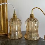 Pair of portable lamps with vintage amber glass globes