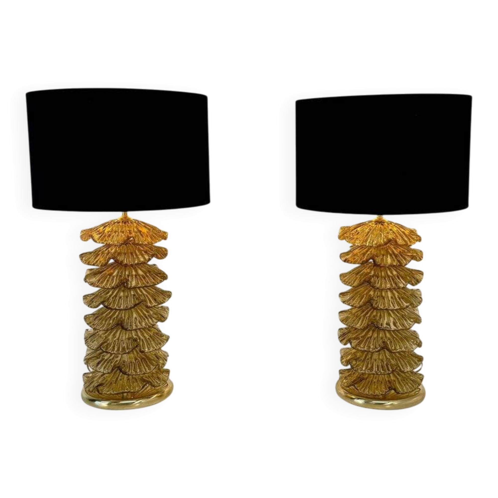 Pair of Murano Gold and Brass Table Lamps
