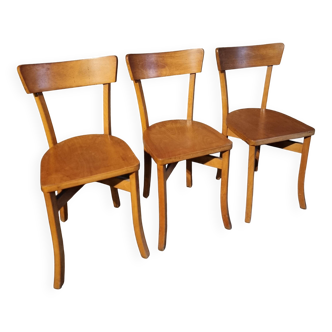 Chaises bistrot françaises vintage en hêtre – Lot de 3, chaises de café des années 1950