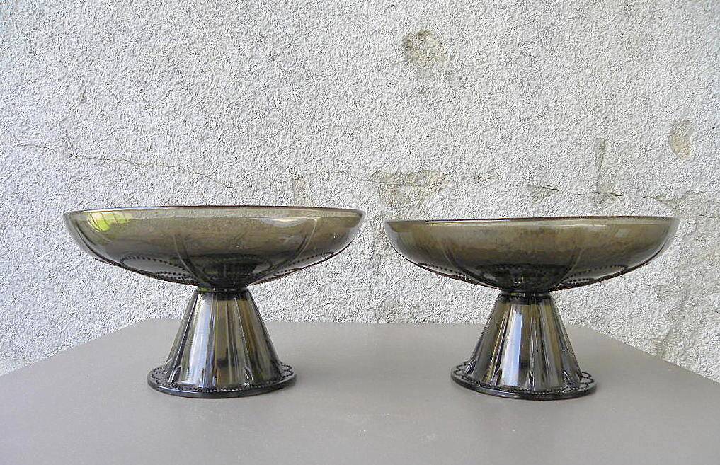 Pair of tazza glass compote cups, circa 1950 - 1970