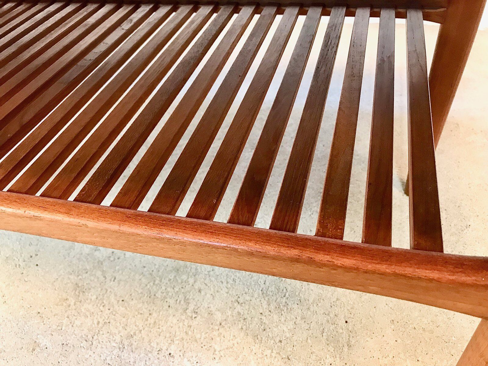 Scandinavian teak coffee table with slatted shelf, Denmark 1960s