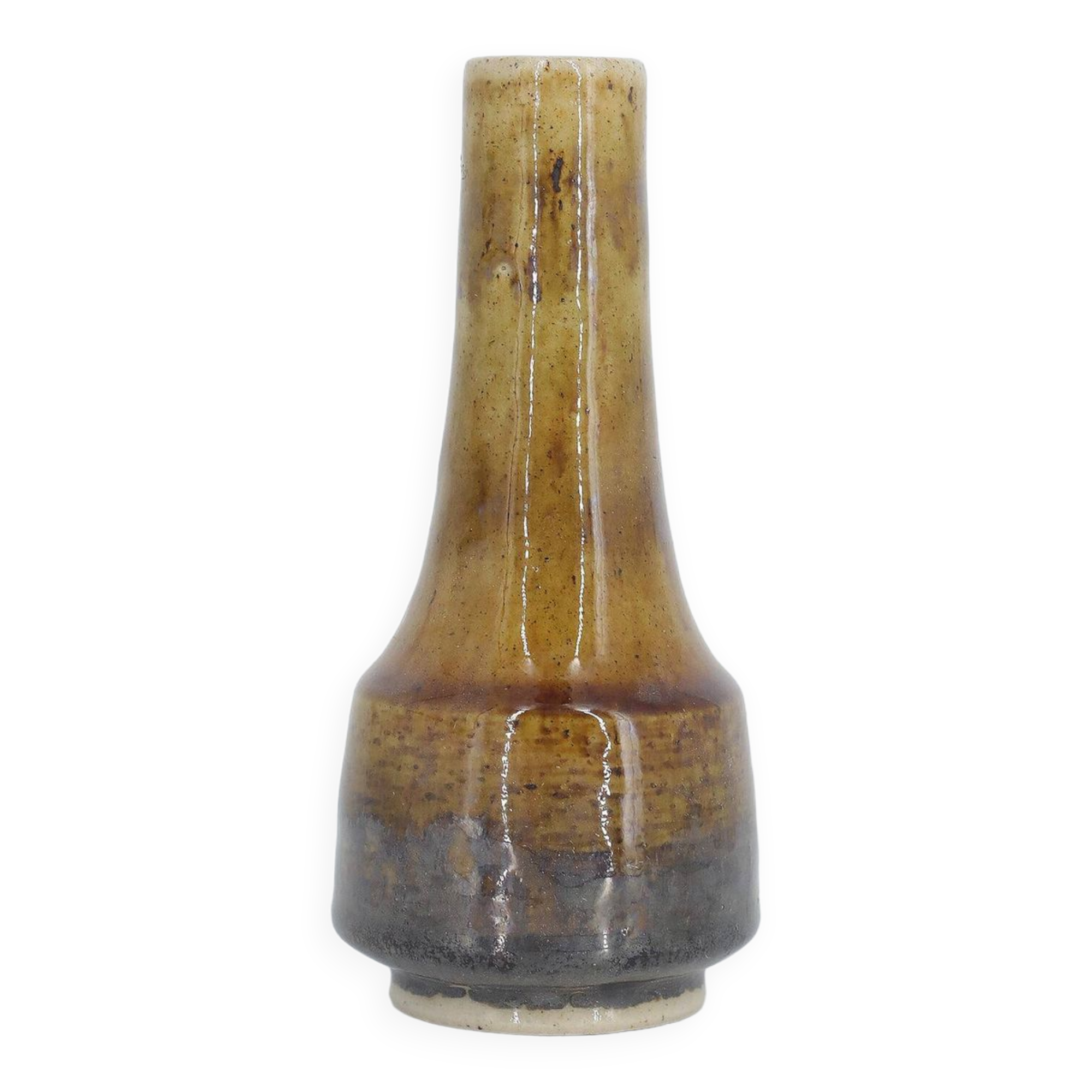 Small modern Scandinavian mid-century collection vase in glazed brown stoneware no. 3 by Gunnar Borg.