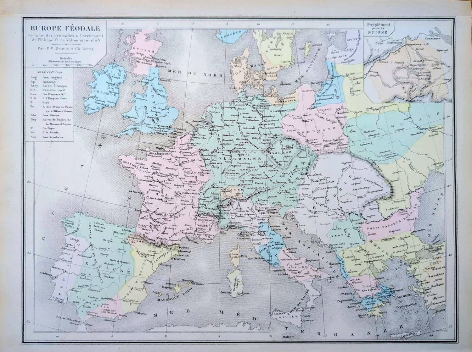 Feudal Europe, original map printed in 1879.