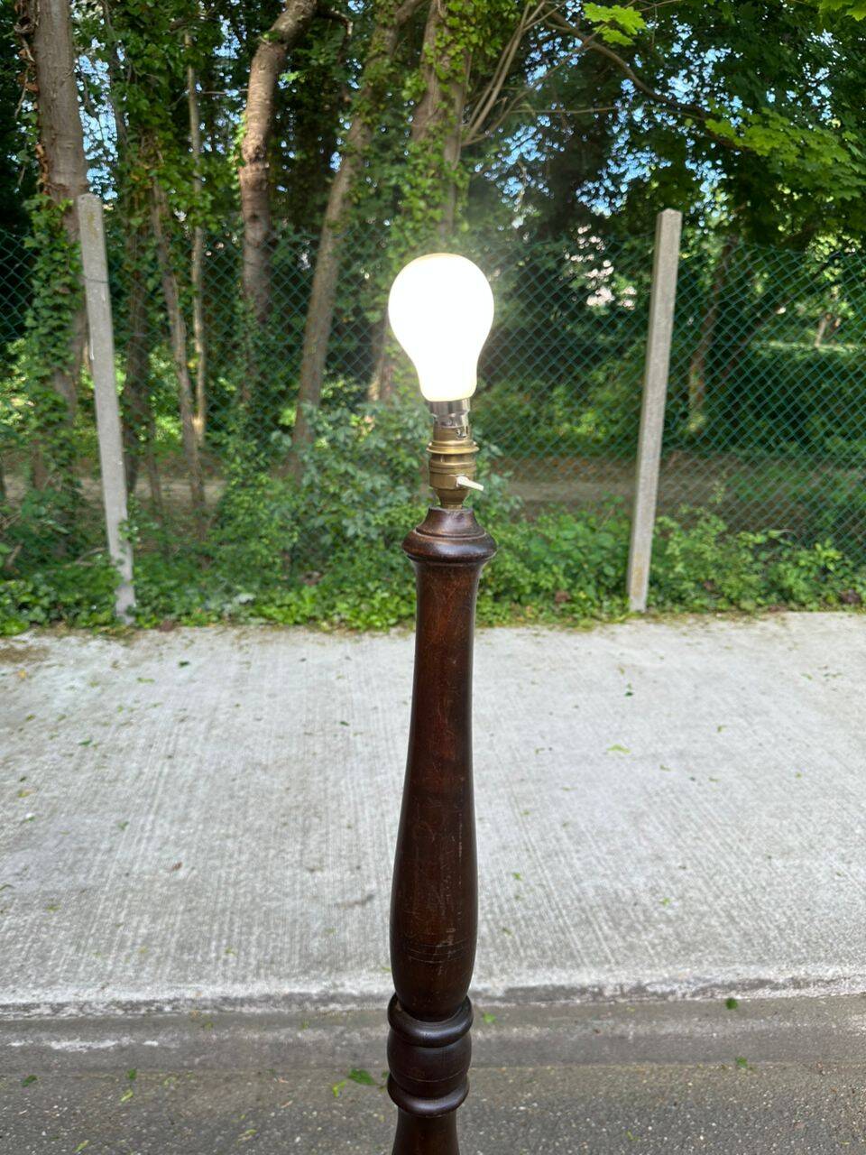 Vintage turned solid wood floor lamp from the 20th century.