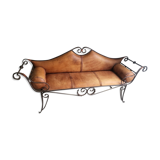 Fauteuil fer forgé et cuir fait main