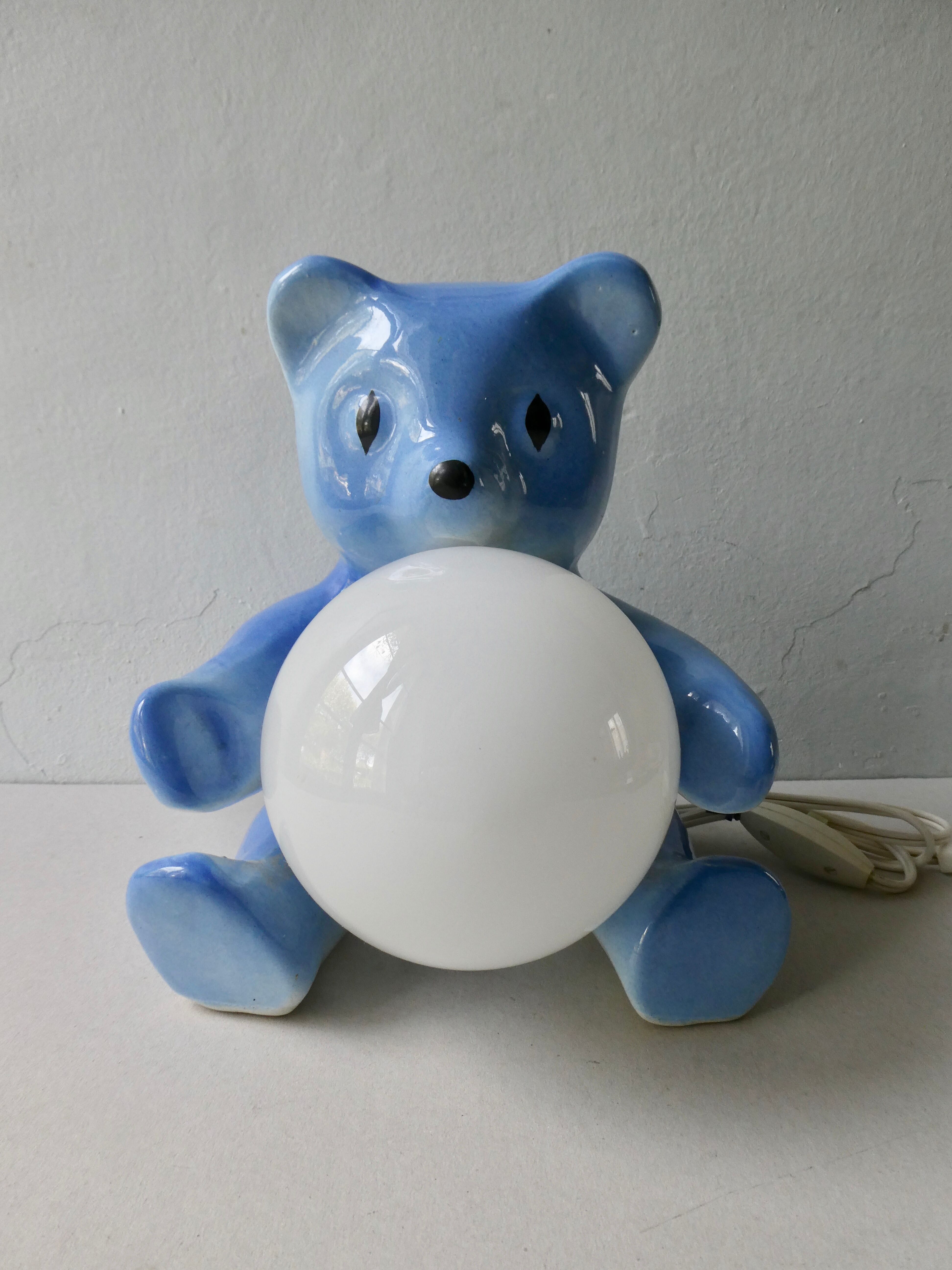 Teddy lamp in ceramic and opaline, 70s