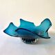 Large blue blown glass fruit bowl