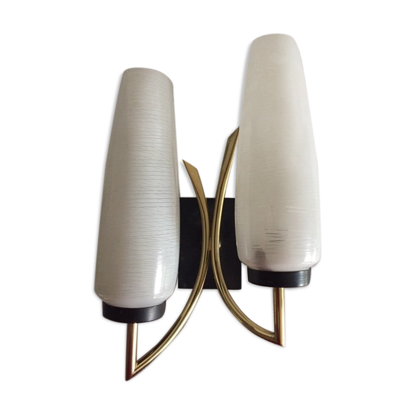 Torch wall sconce in brass and opalin glass, 1950s