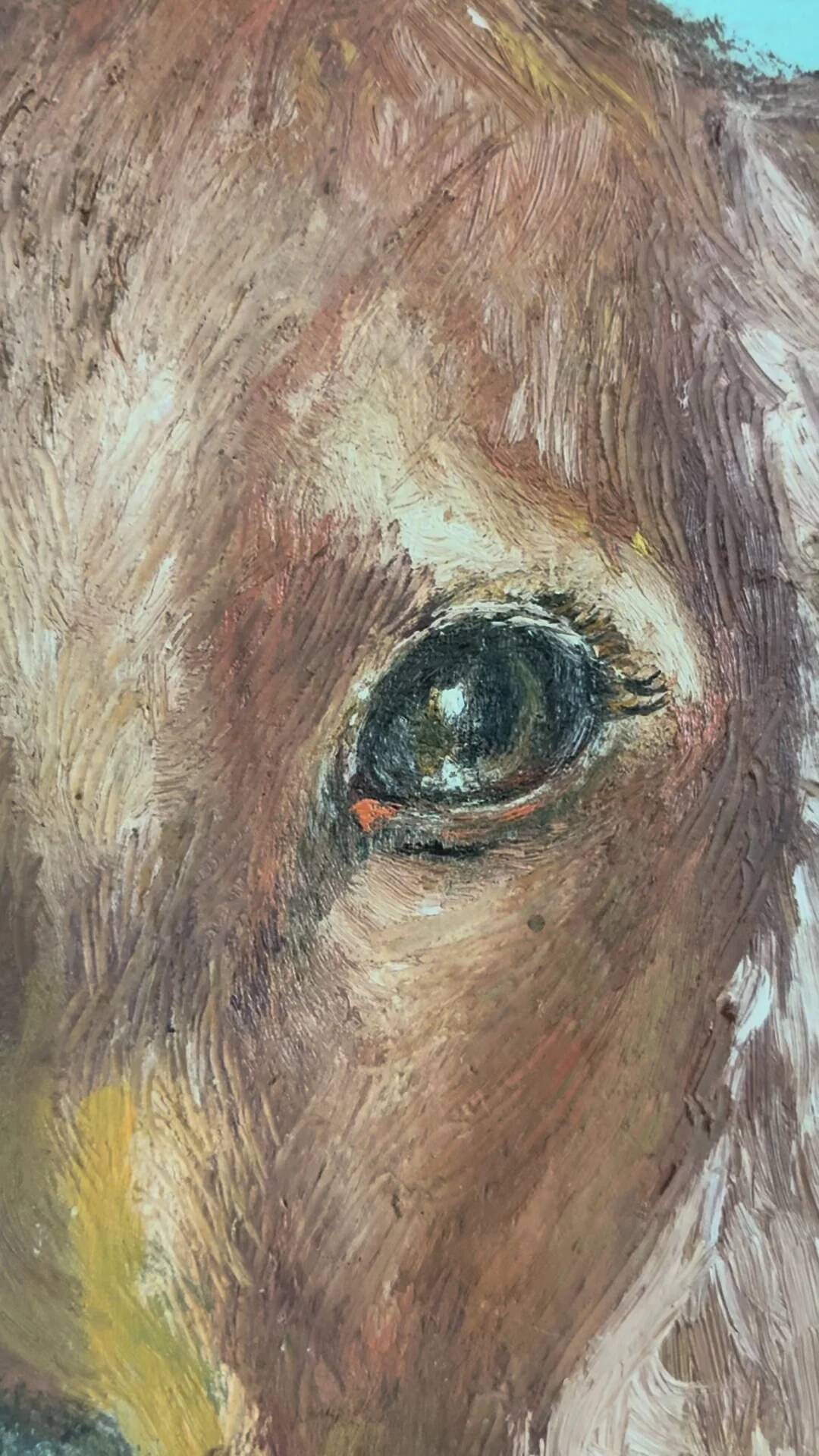 Vintage original dog portrait oil painting, signed animal art