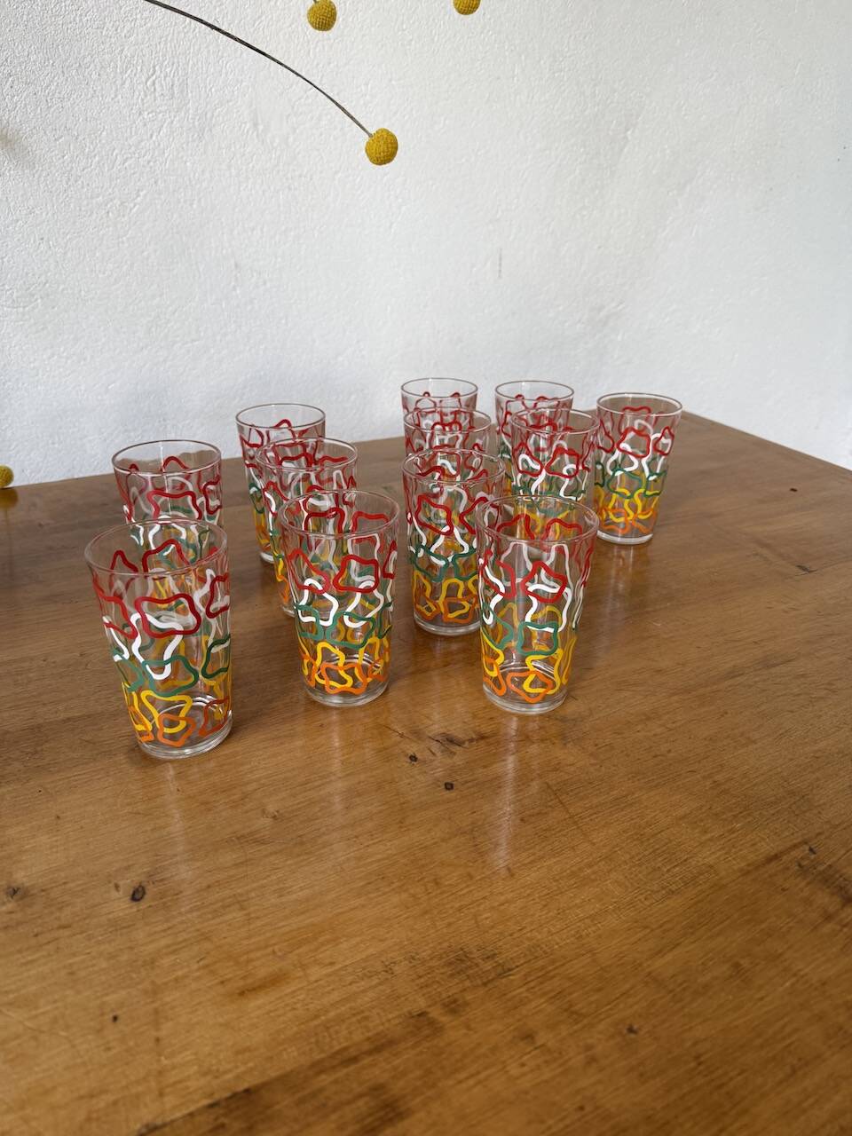 Set of 12 graphic glasses 1970