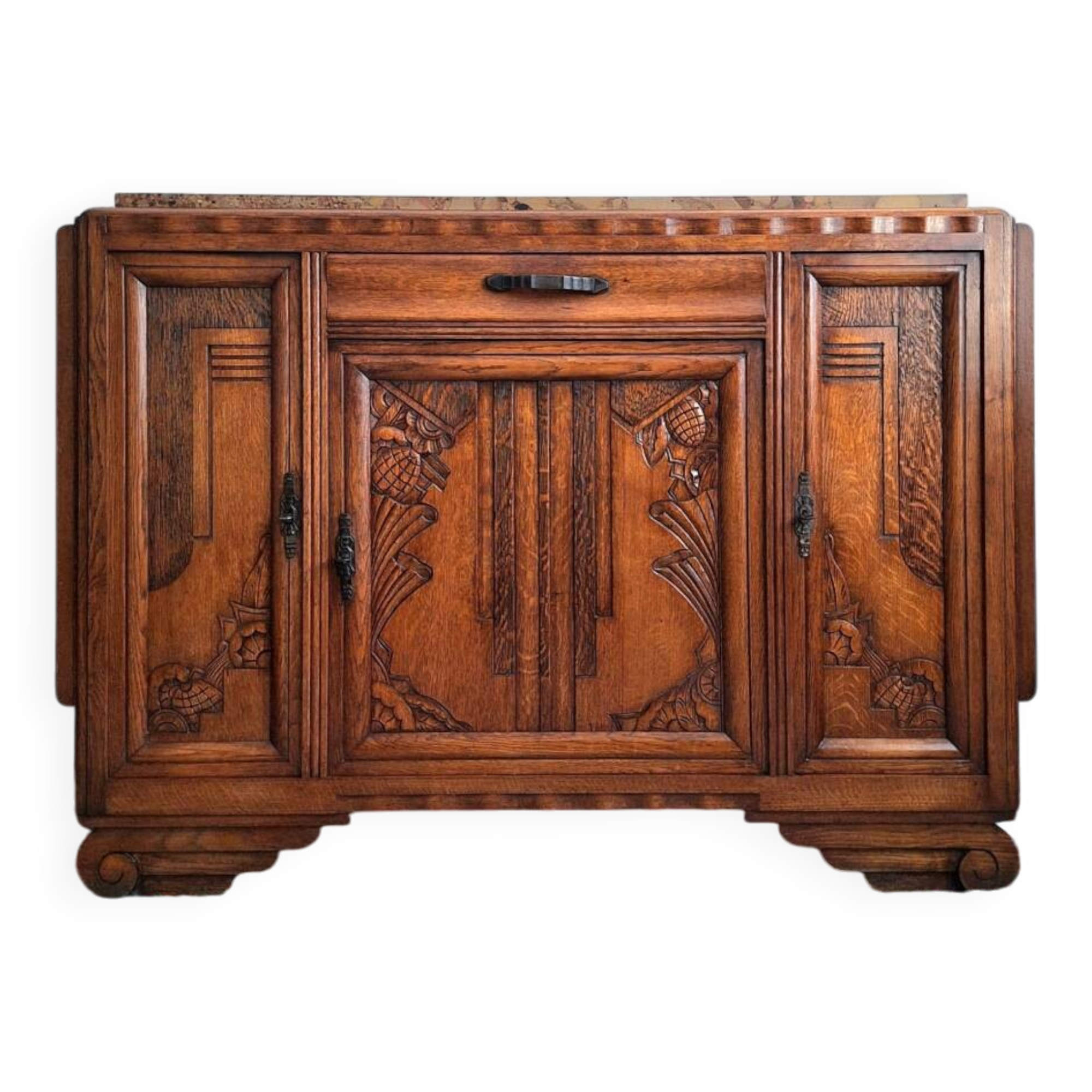 Buffet art déco plateau marbre, meuble vaisselier ancien