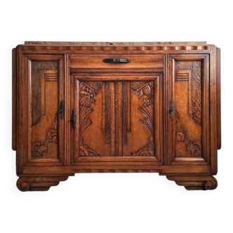 Buffet art déco plateau marbre, meuble vaisselier ancien