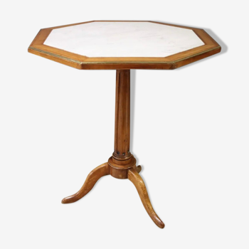 Tripod pedestal table marble top of Carrara and brass