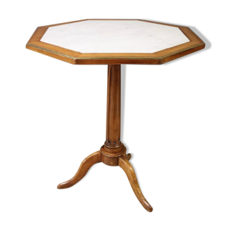 Tripod pedestal table marble top of Carrara and brass