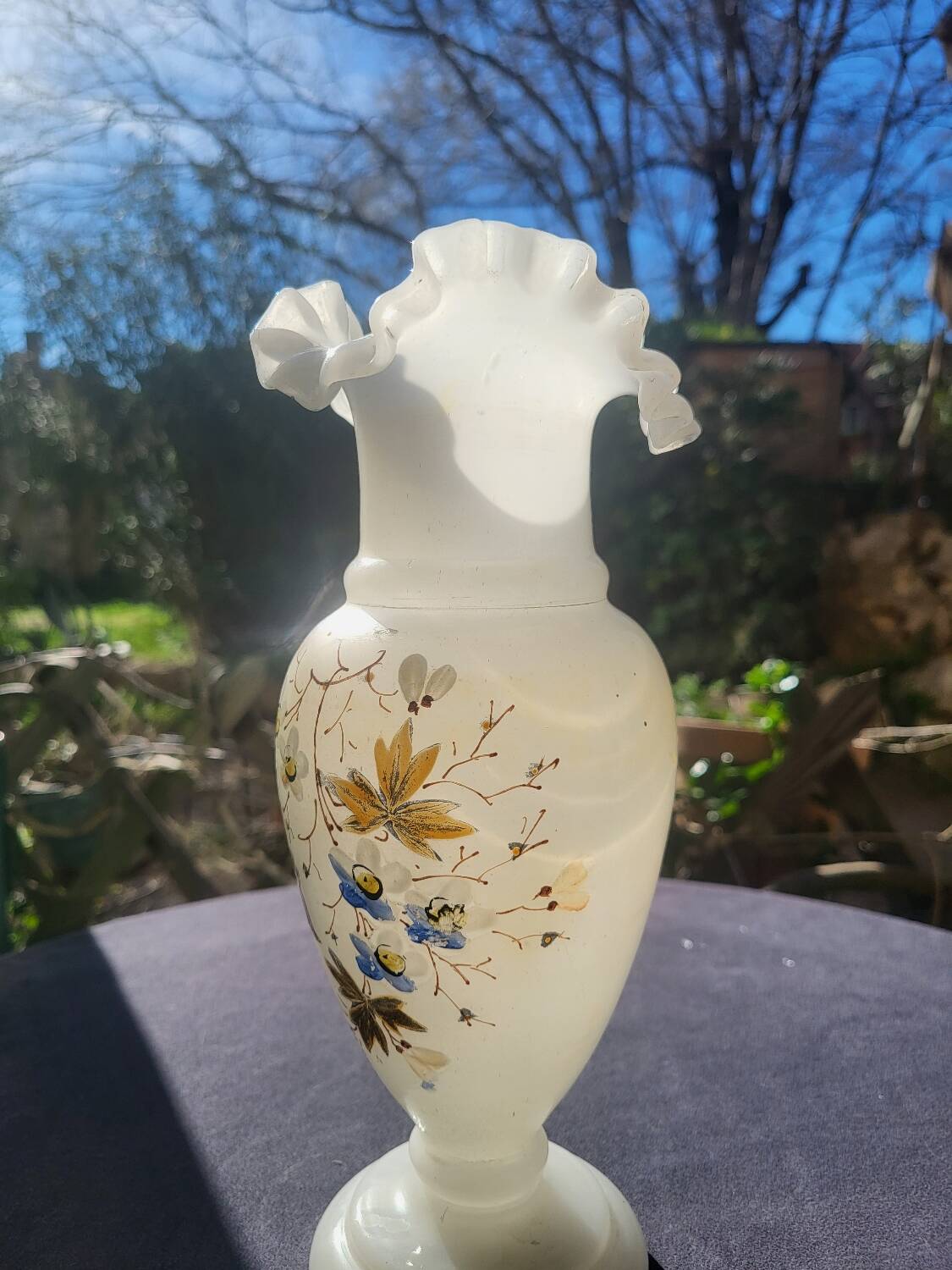 Art Nouveau enameled opaline vase