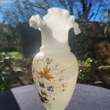 Art Nouveau enameled opaline vase