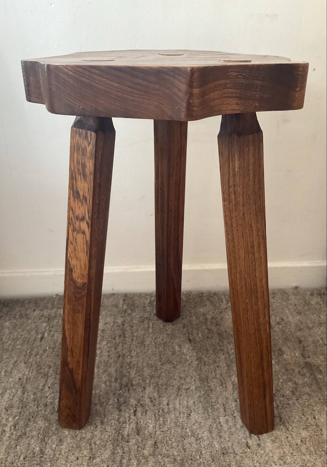 Tripod farmhouse stool in solid oak