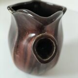 Vintage Belgian ceramic sculptural pitcher in chocolate brown.
