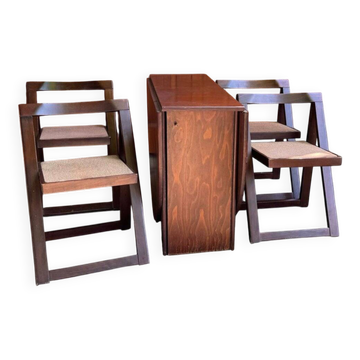 4 chaises pliantes et table à manger à abattants, années 1960