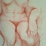 Drawing sanguine study nude female 67/50cm 1950