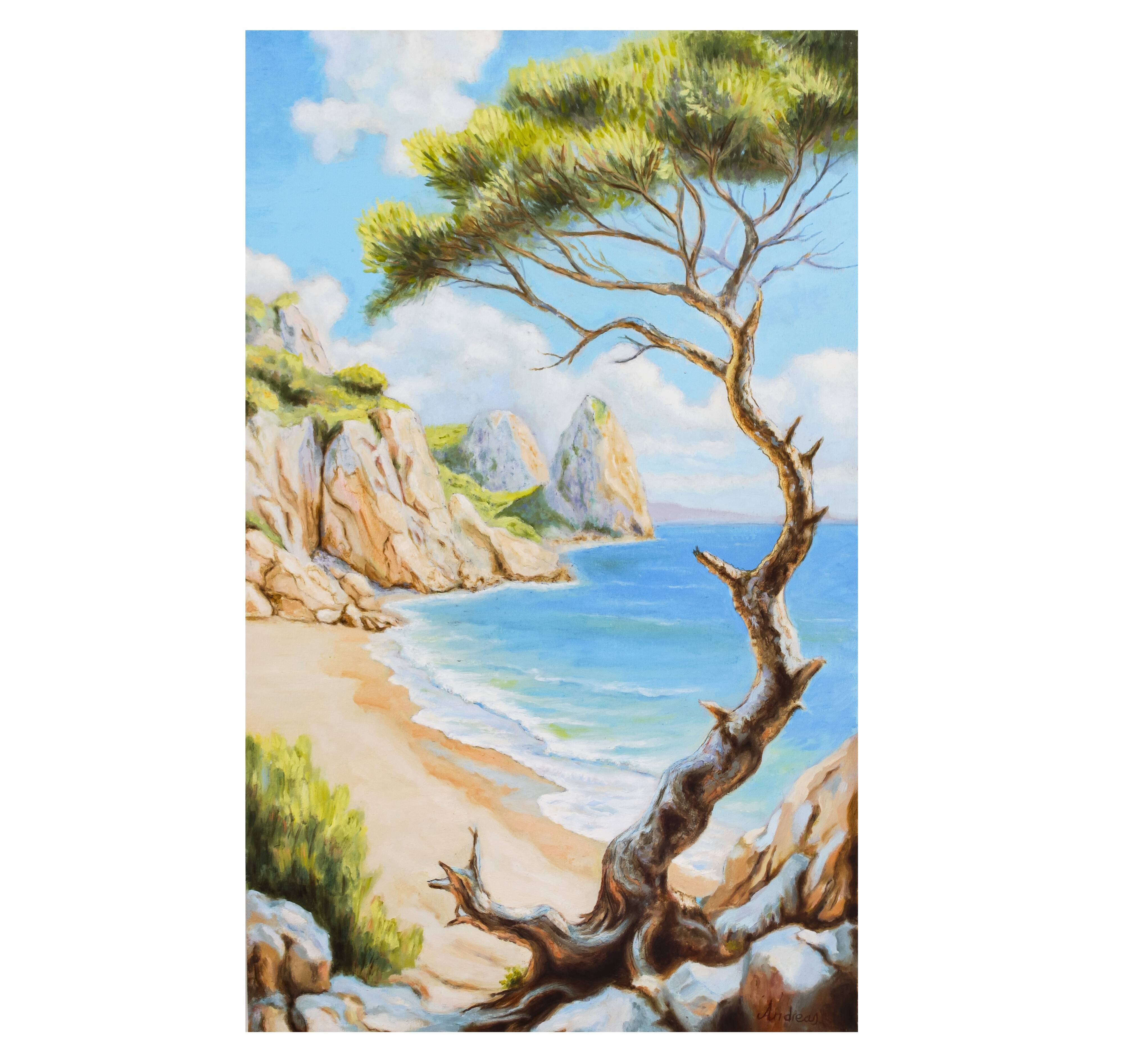 Oil painting of a beach signed. Sea in oil signed. Painting of a beach.
