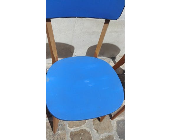Pair of chairs in wood and blue coating