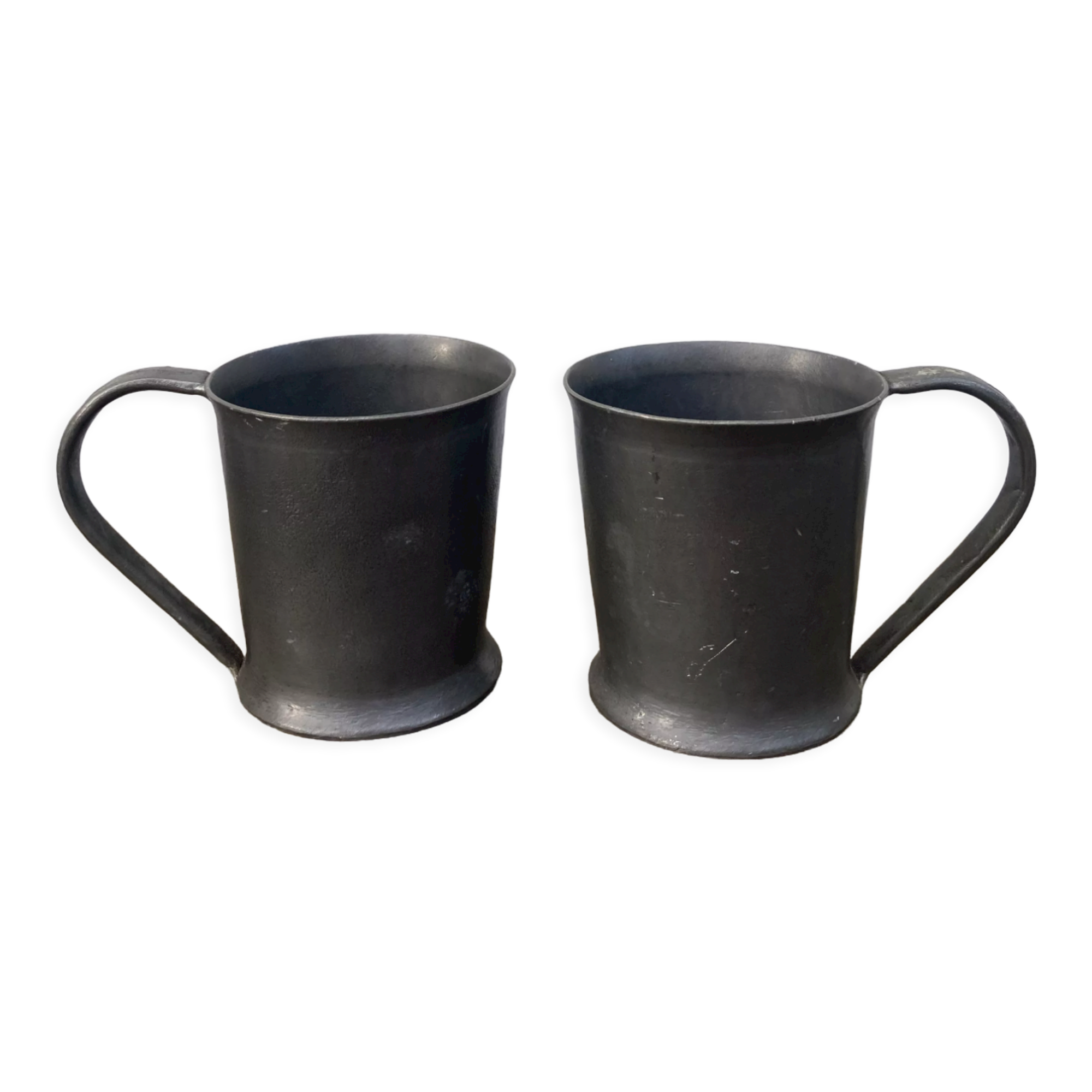 Pair of brutalist pewter cups signed