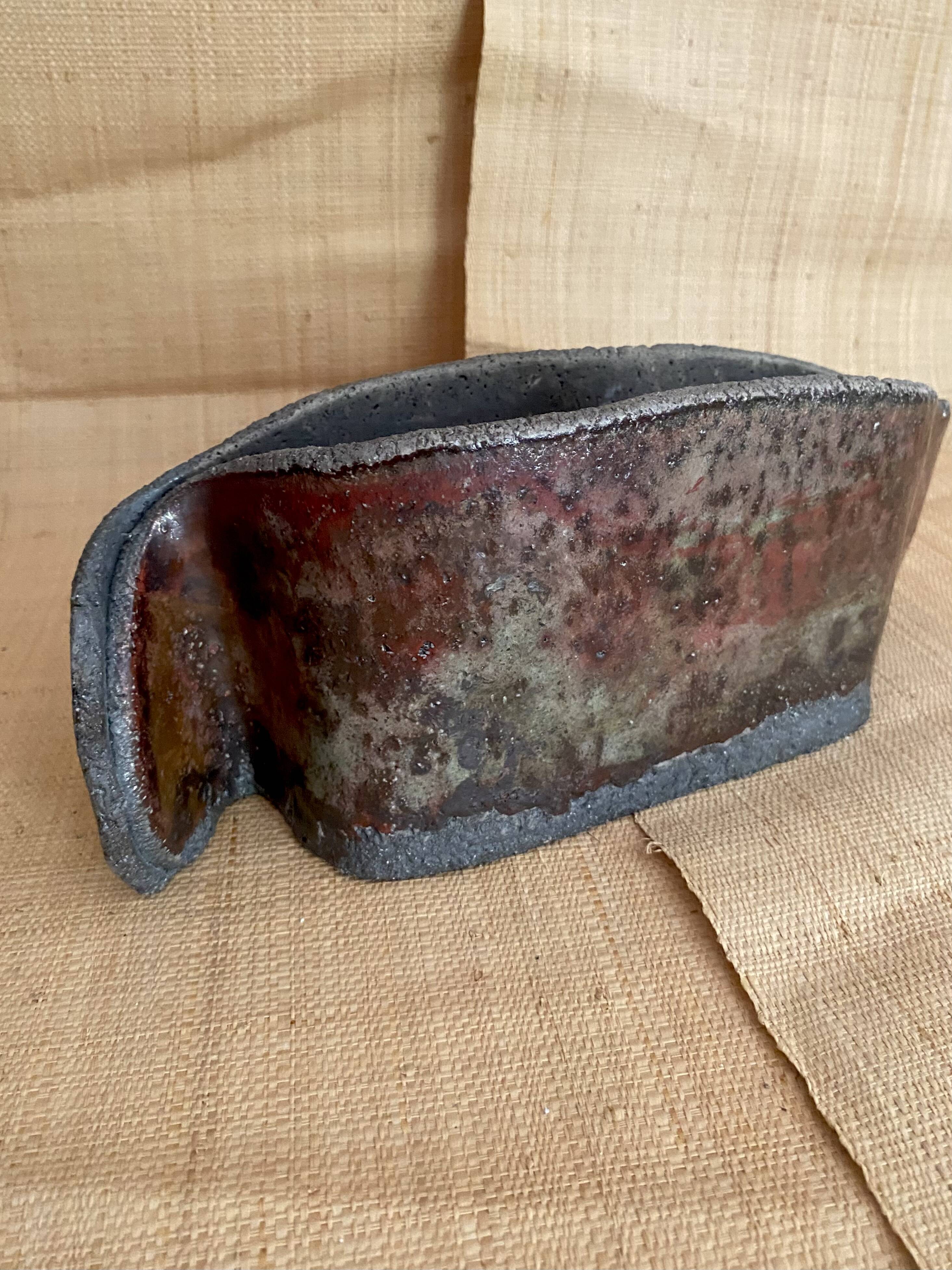 Raku vase signed free form