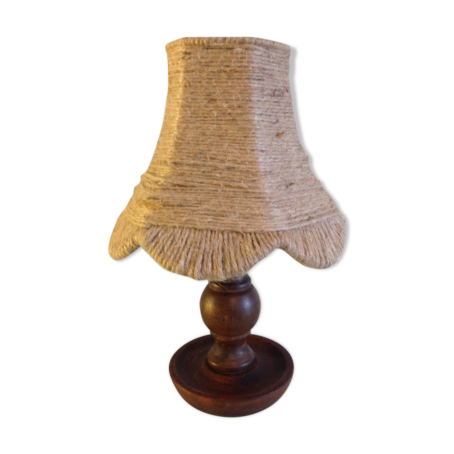 Wooden bedside lamp and Lampshade in rope/vintage 60-70 years