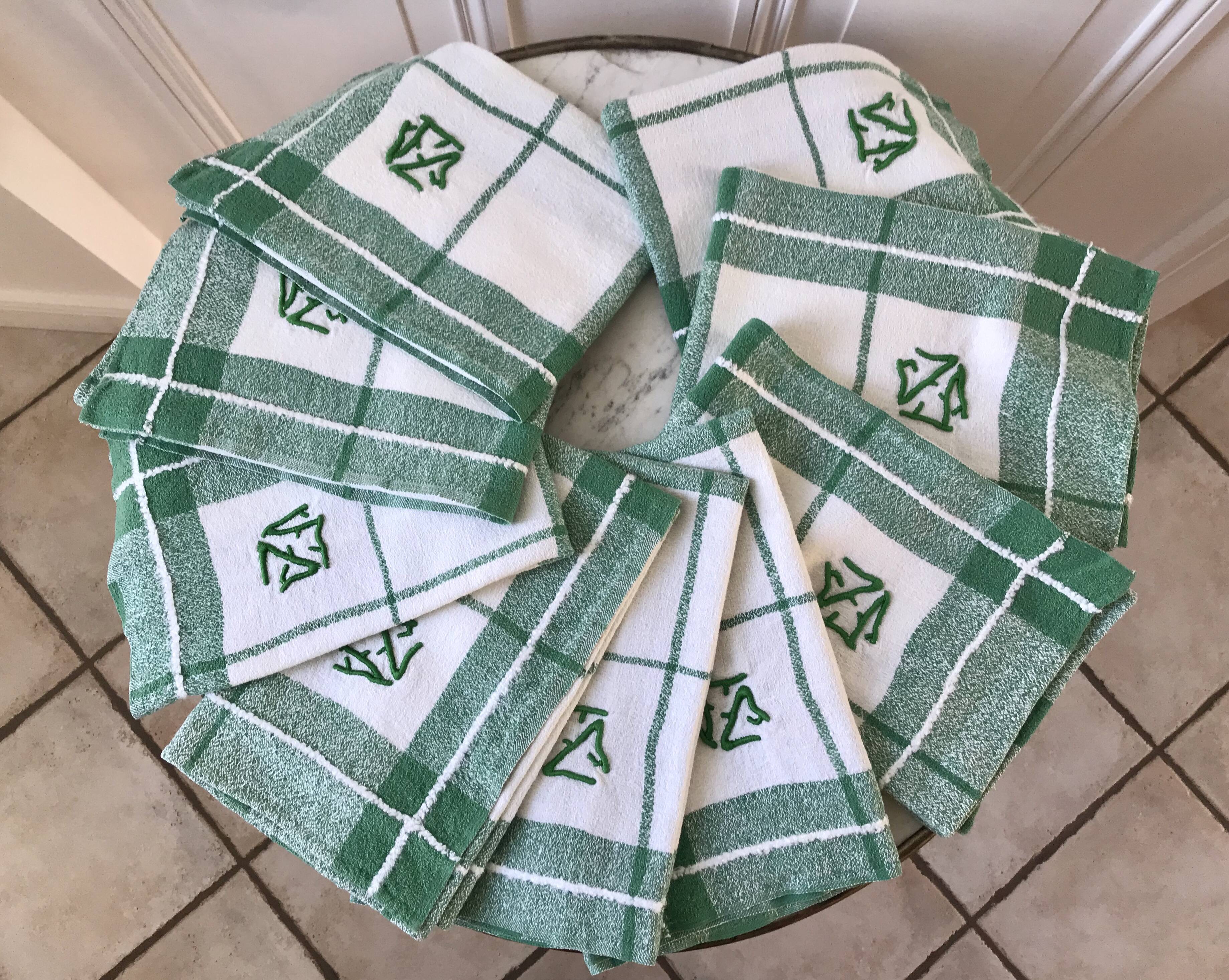 Set of 9 embroidered cotton napkins 60s