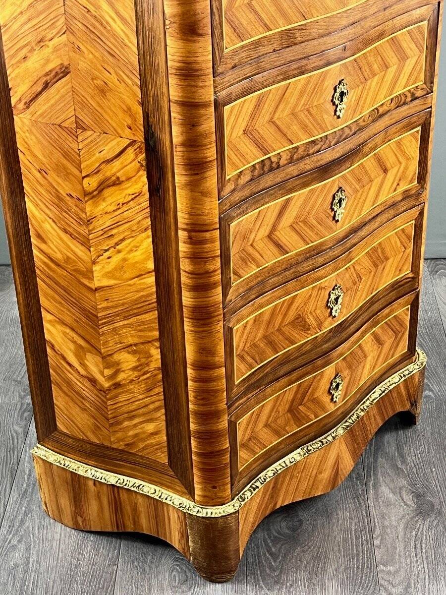 Marquetry Drop-Leaf Secretary, Louis XV Style, 19th Century