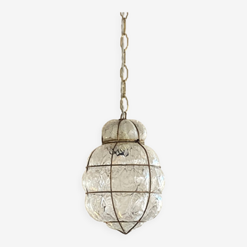 Old Venetian chandelier glass suspension in vintage Murano cage