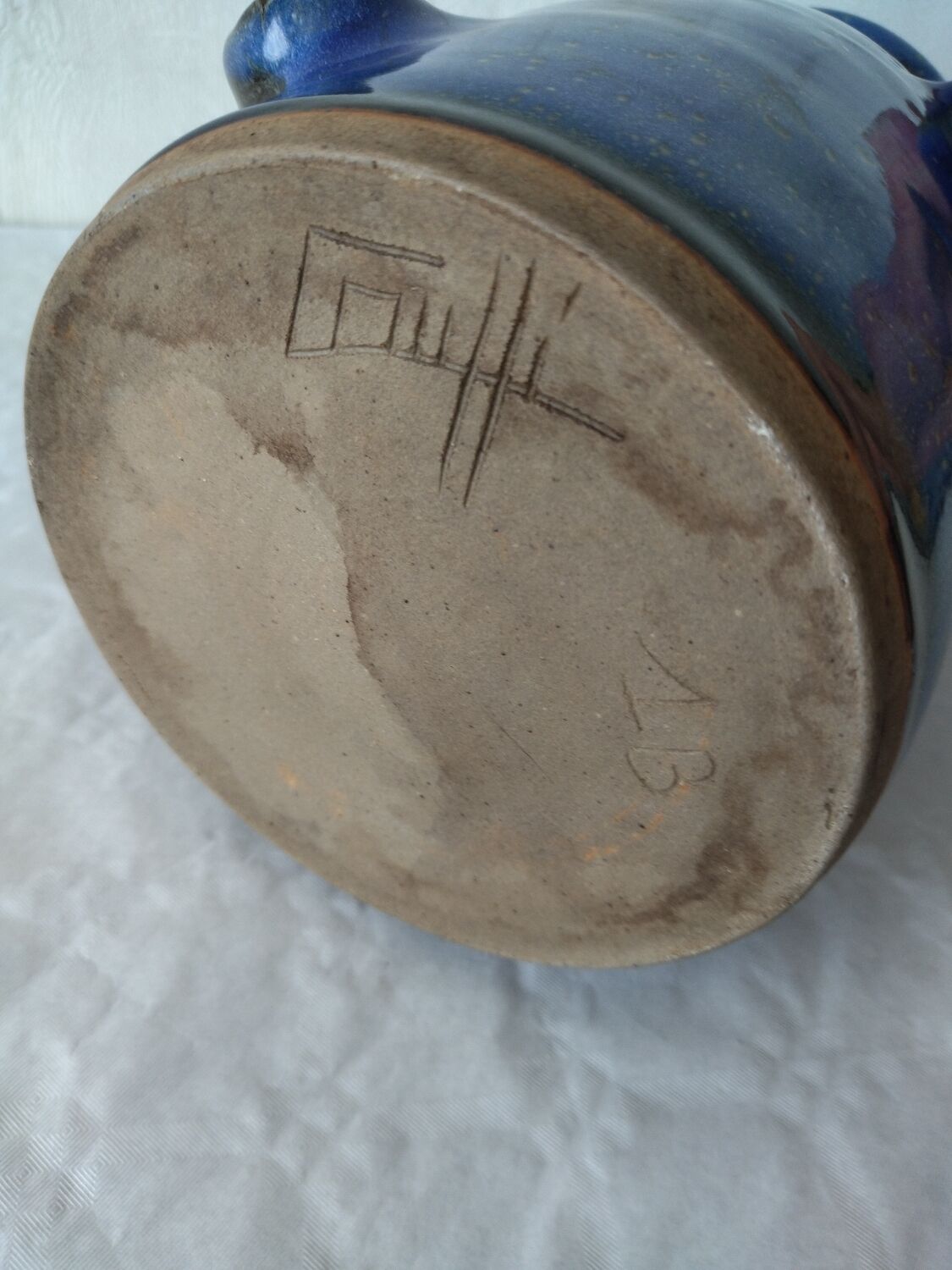 Vinaigrier in blue ceramic signed Couffil