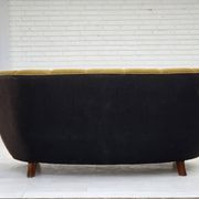 1960s, Danish 2-seater "Banan" sofa, green furniture wool, ash wood.