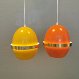EXTREMELY rare LYFA Space Age lamps in thin lacquered metal with brass colored "ring" around.