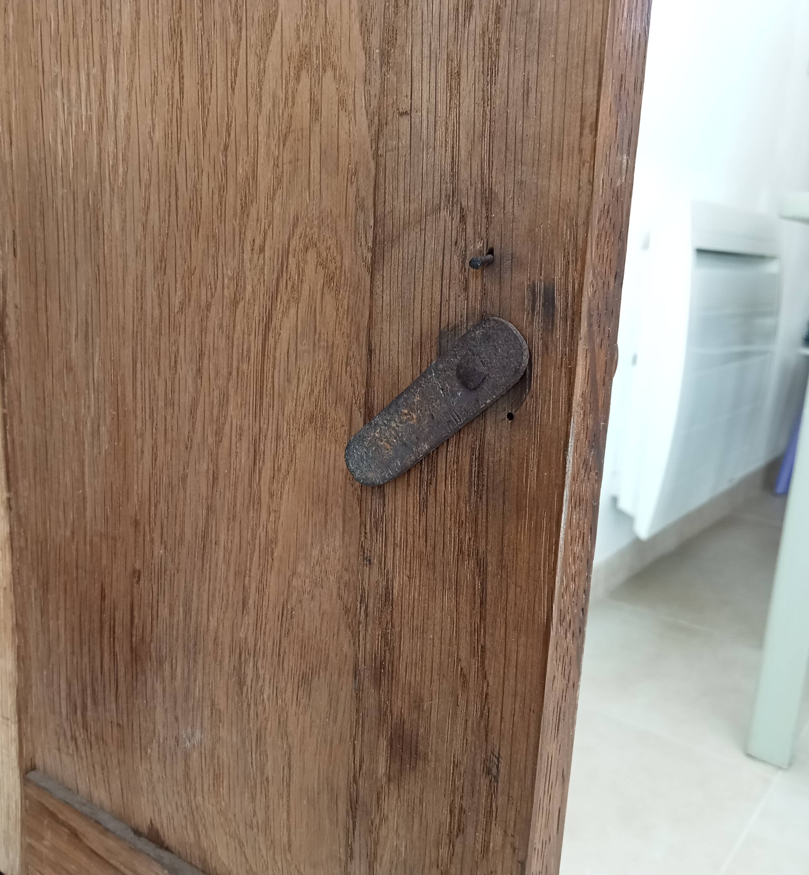 Old bathroom cabinet in solid oak, mid-20th century