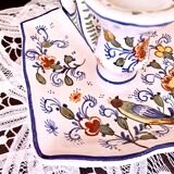 Handcrafted enameled ceramic candle holder signed vintage Rouen style decor