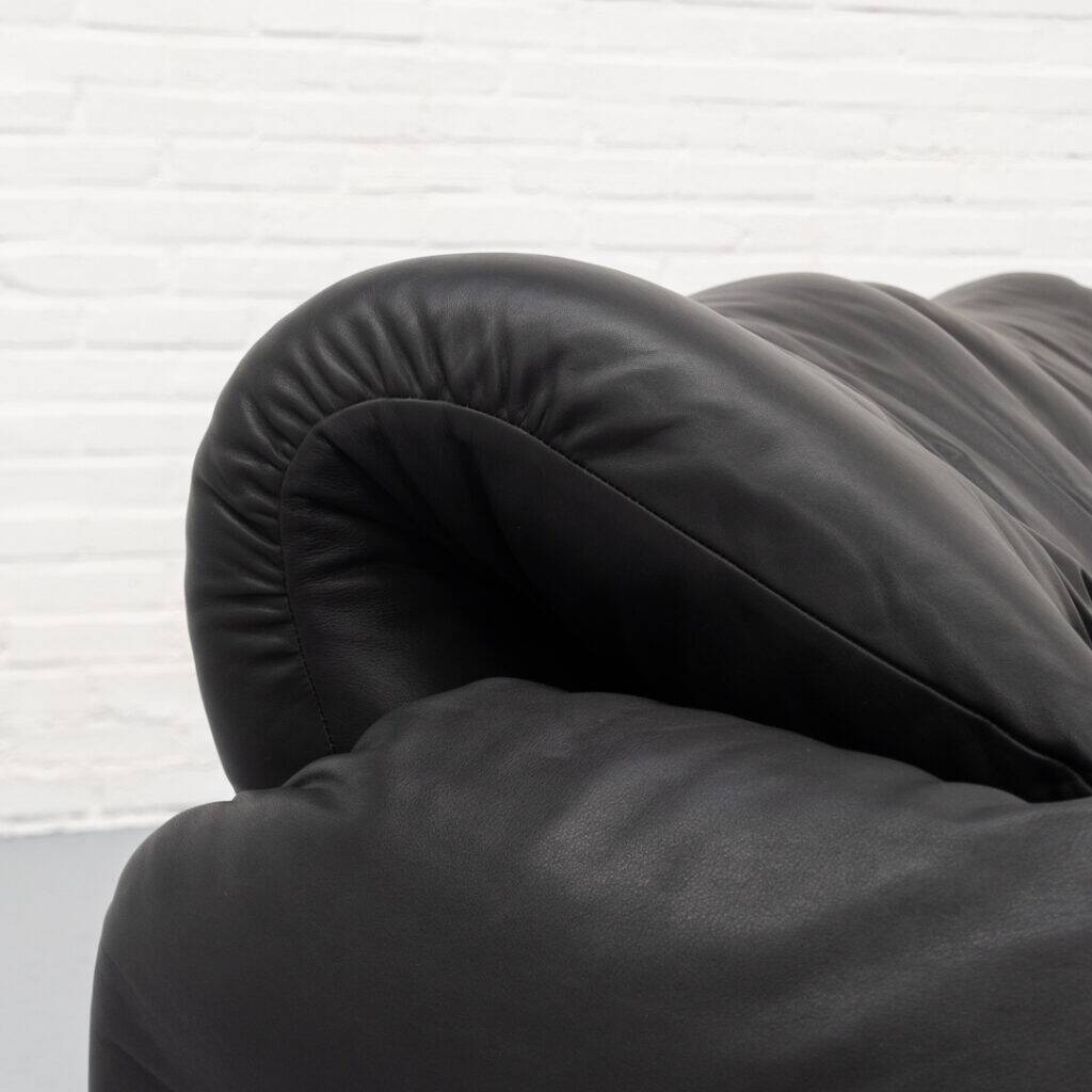 Black leather Cassina Maralunga sofa, 1970s