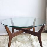 Round teak and glass coffee table, 1960s