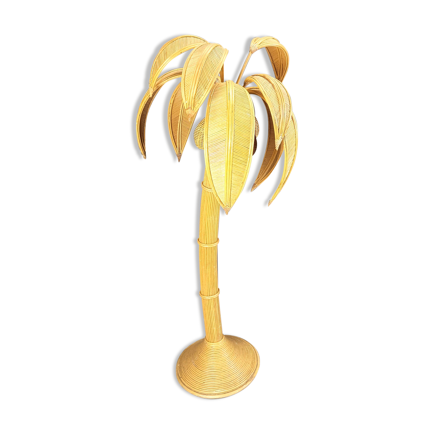 Vintage bamboo palm tree floor lamp, 1970s