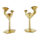 Pair of modernist three-armed solid brass candlesticks, circa 1960