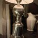 Chrome metal lamp 1970, vintage orange lampshade