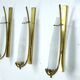 Set of three sconces in brass and triplex opaline glass. Italy 1950s