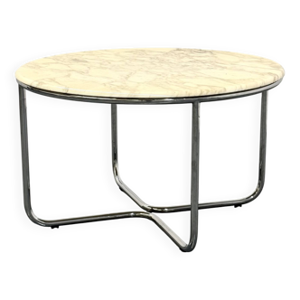 Vintage round marble dining table with tubular frame base