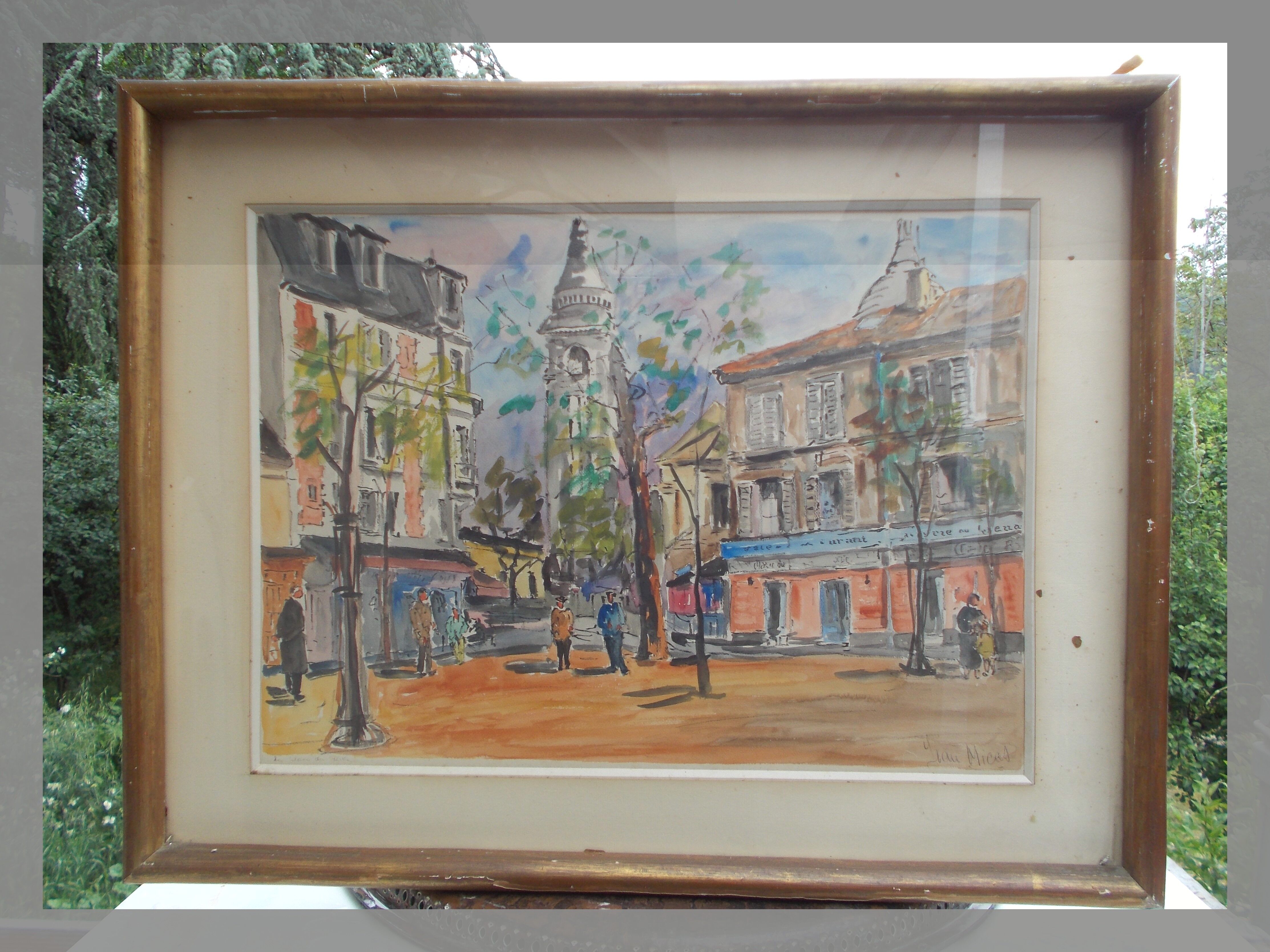 Watercolor painting Paris 1954 Jean Micas