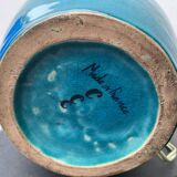 Cracked and signed ceramic ball lamp base, blue-green tones