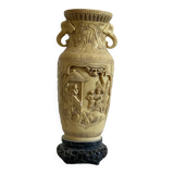 Carved Chinese Composite Urn Vase ~ Traditional Scenes of Chinese Soldiers and Villagers.