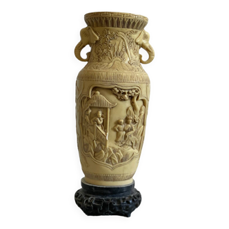 Carved Chinese Composite Urn Vase ~ Traditional Scenes of Chinese Soldiers and Villagers.