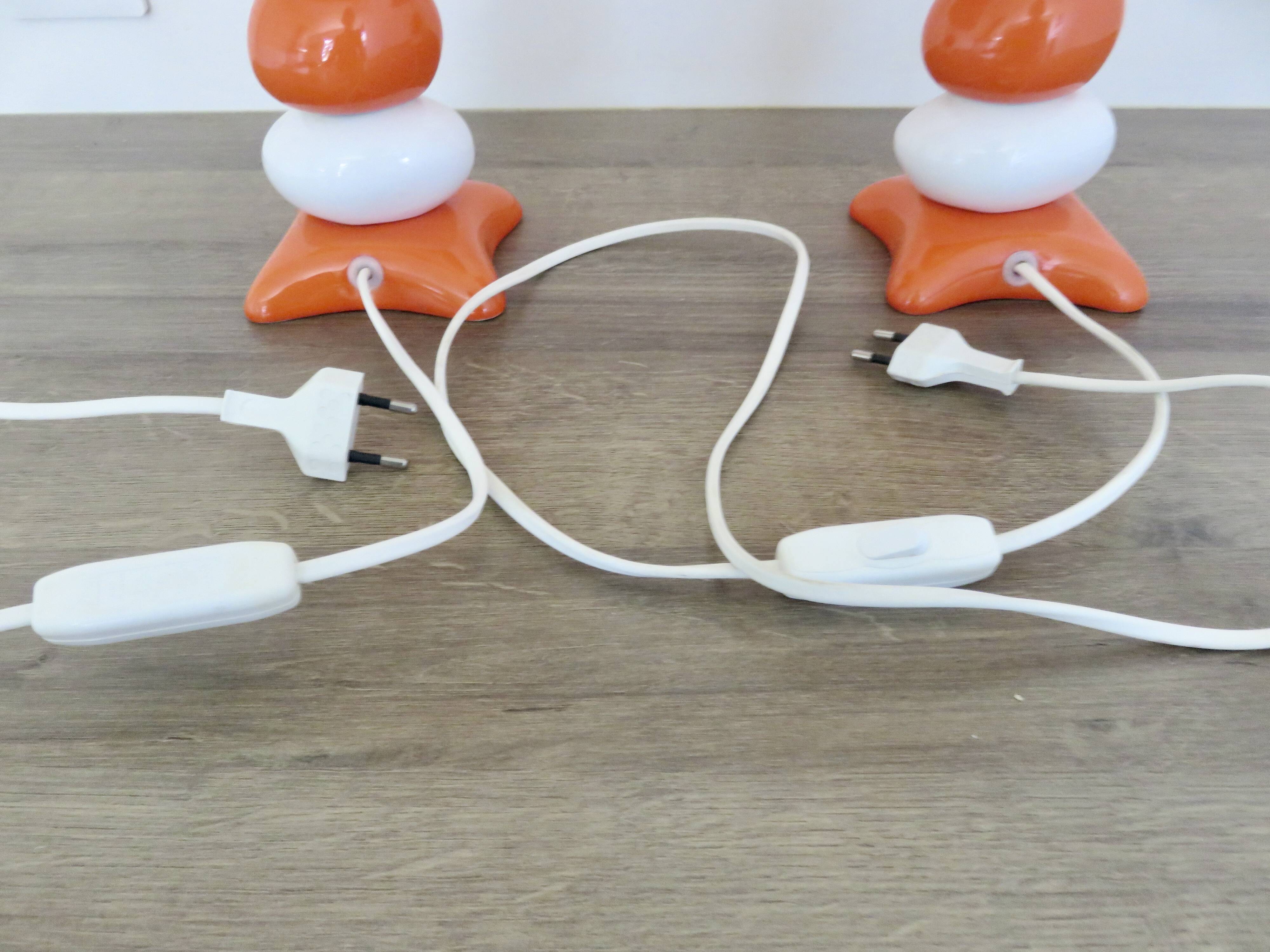 Pair of ceramic bedside lamps, 70s 80s design, vintage.