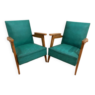 pair of 50s oak armchairs